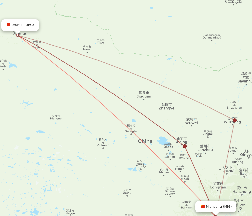 URC to MIG flights and routes map