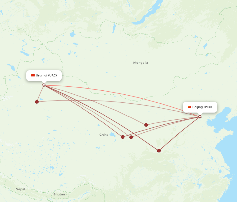 URC to PKX flights and routes map