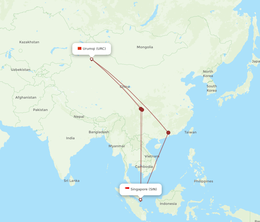 URC-SIN flight routes