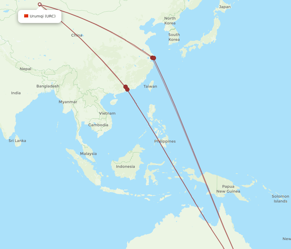 SYD to URC flights and routes map