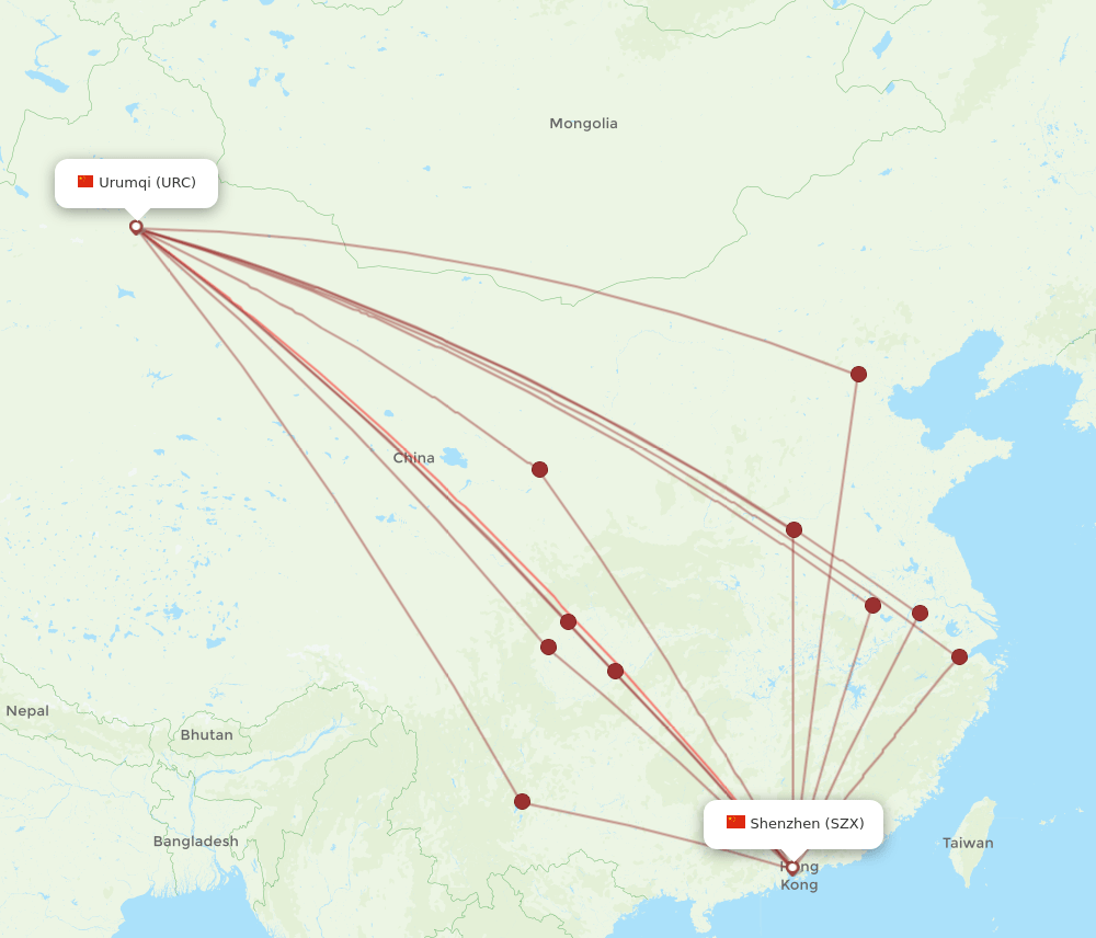 URC-SZX flight routes