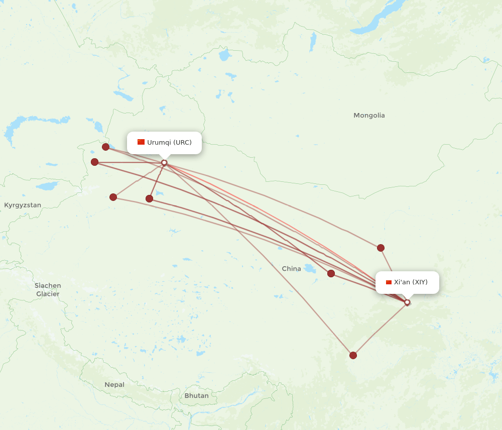 URC-XIY flight routes
