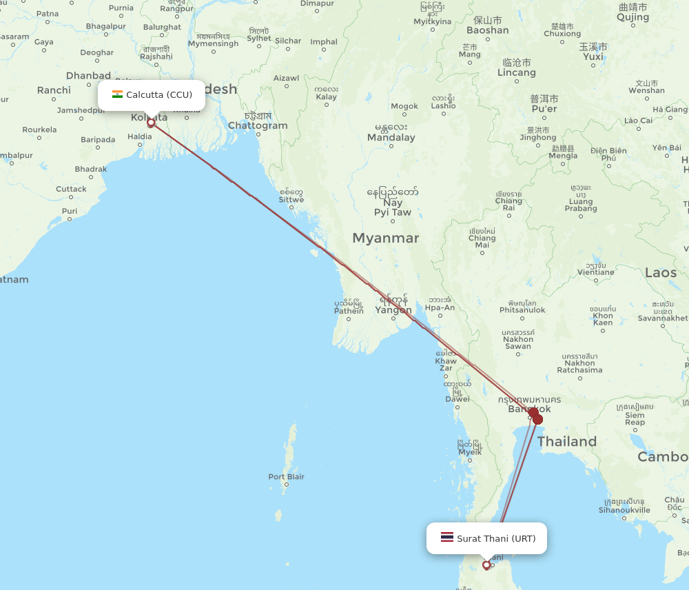 URT to CCU flights and routes map