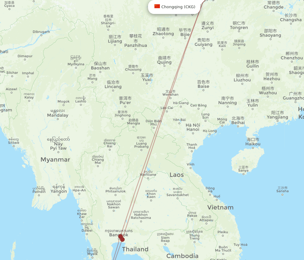 URT-CKG flight routes