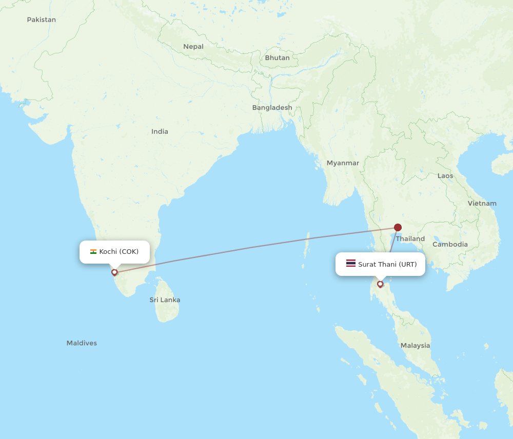 URT-COK flight routes