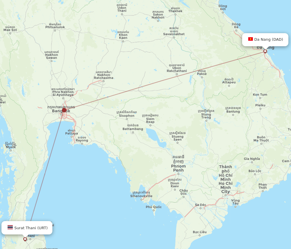 URT to DAD flights and routes map