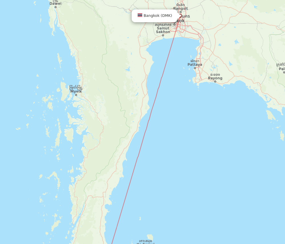 Surat Thani - Bangkok route map and flight paths