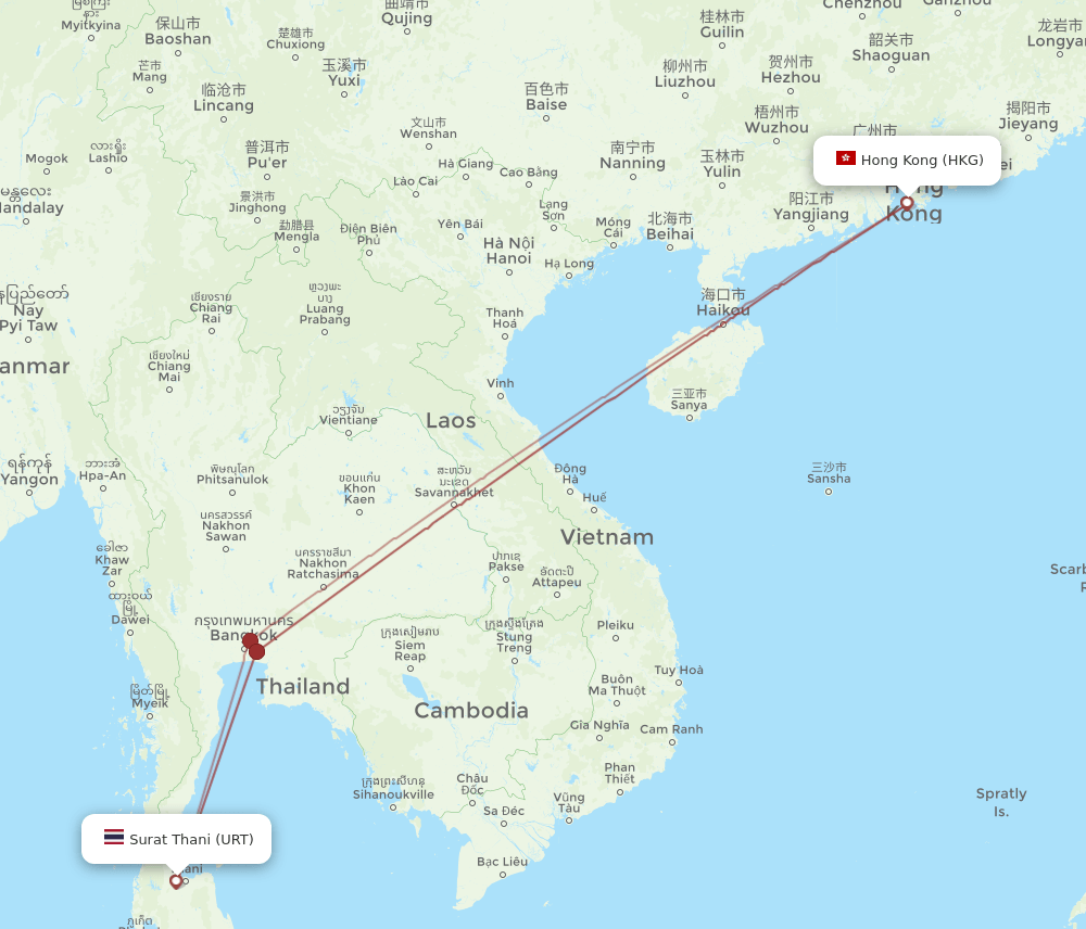 URT-HKG flight routes