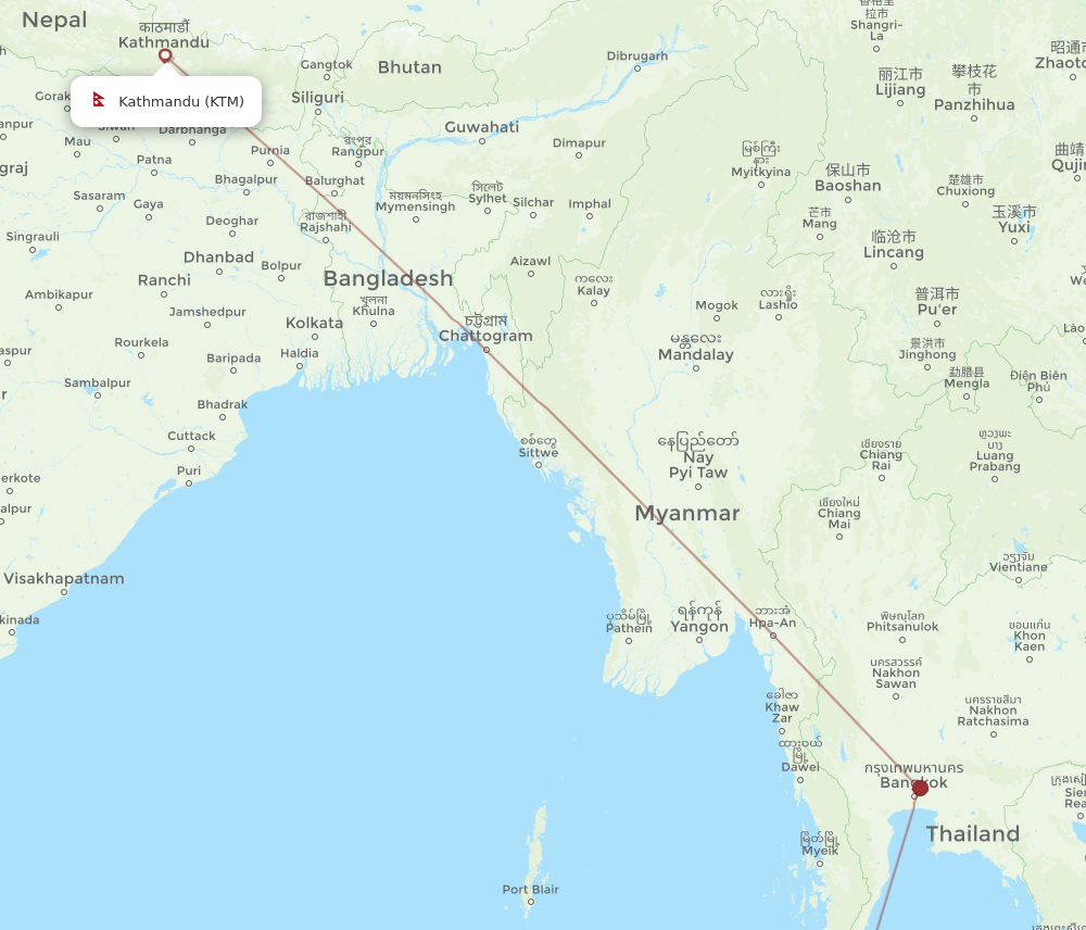 URT to KTM flights and routes map