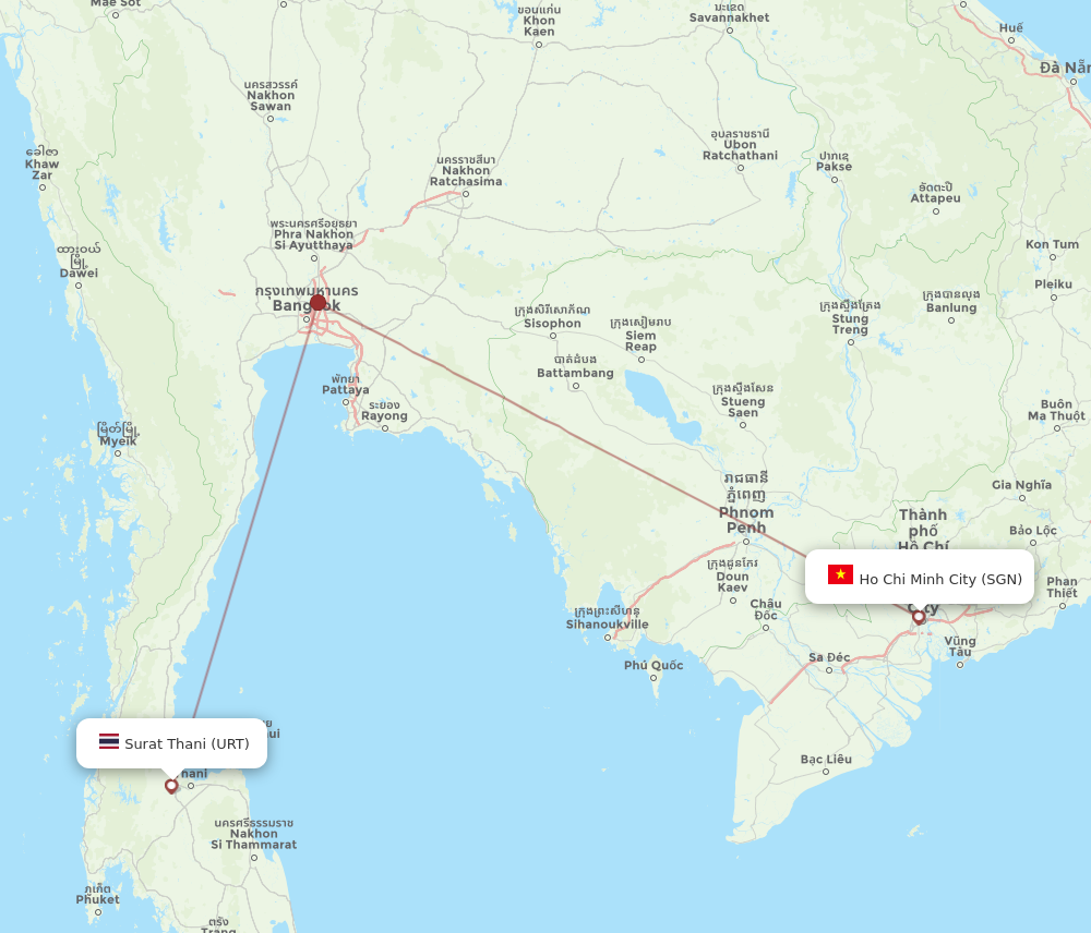 URT to SGN flights and routes map