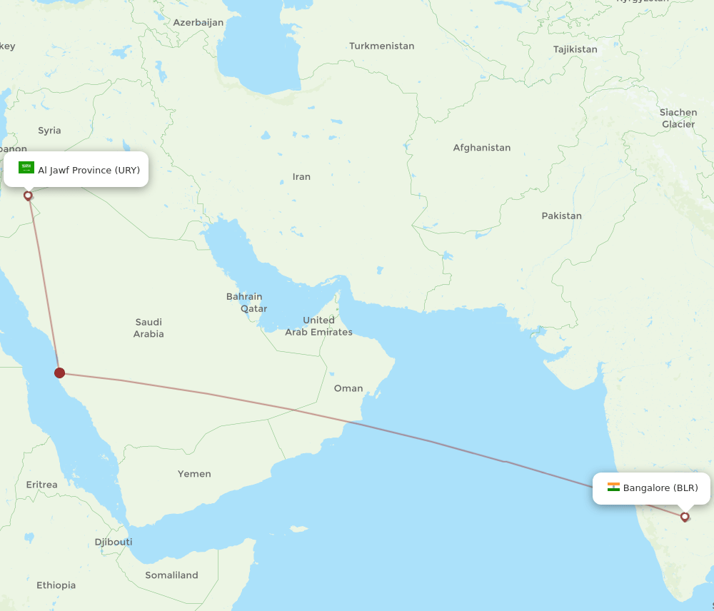 URY-BLR flight routes