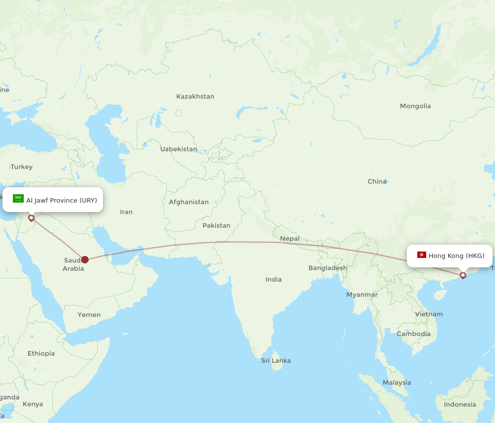URY-HKG flight routes