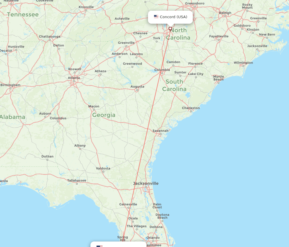 Concord - Saint Petersburg route map and flight paths