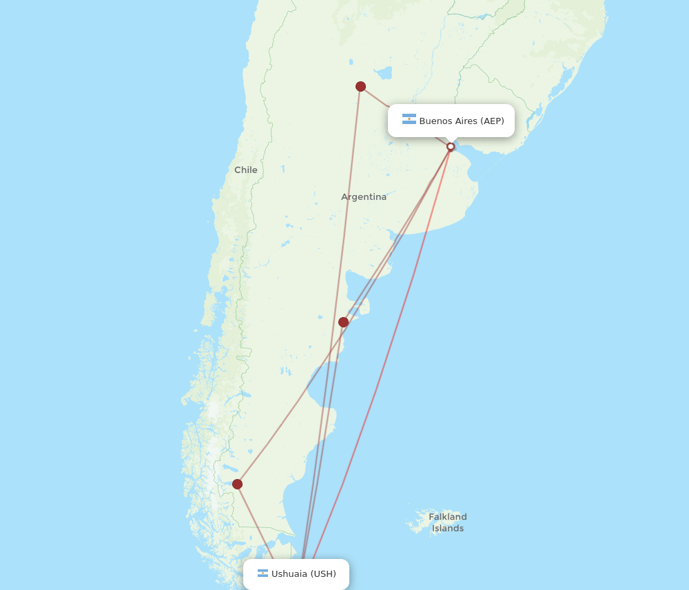 USH to AEP flights and routes map