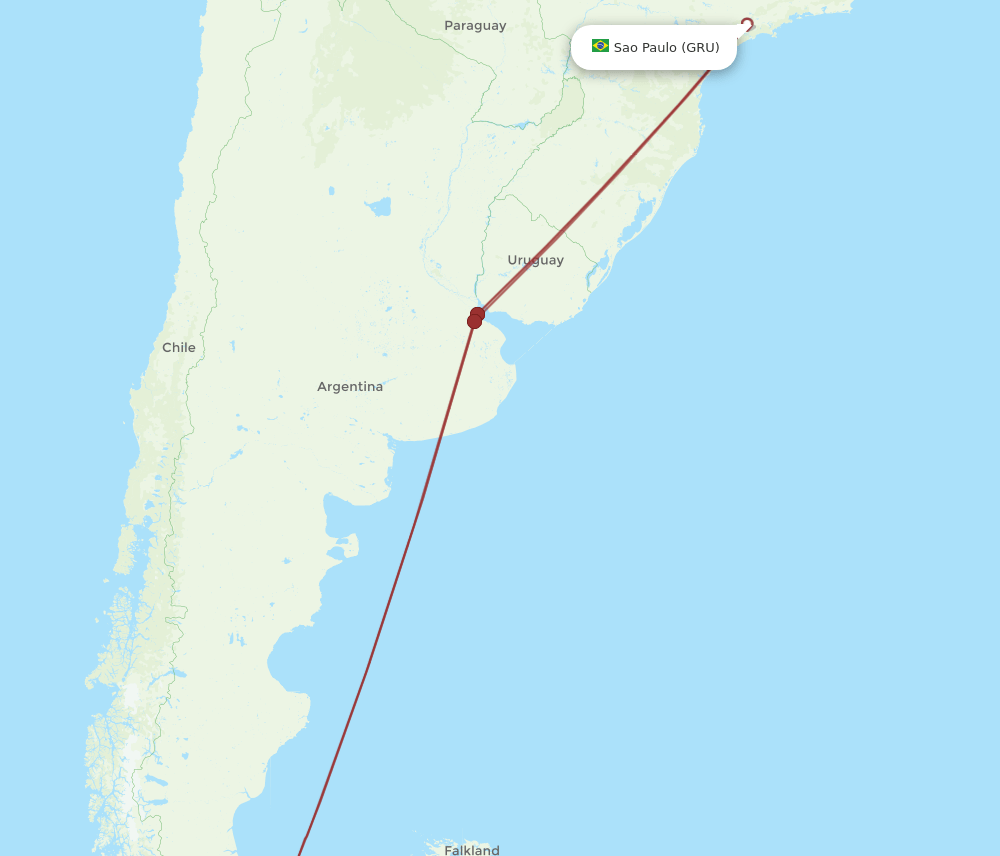 USH to GRU flights and routes map