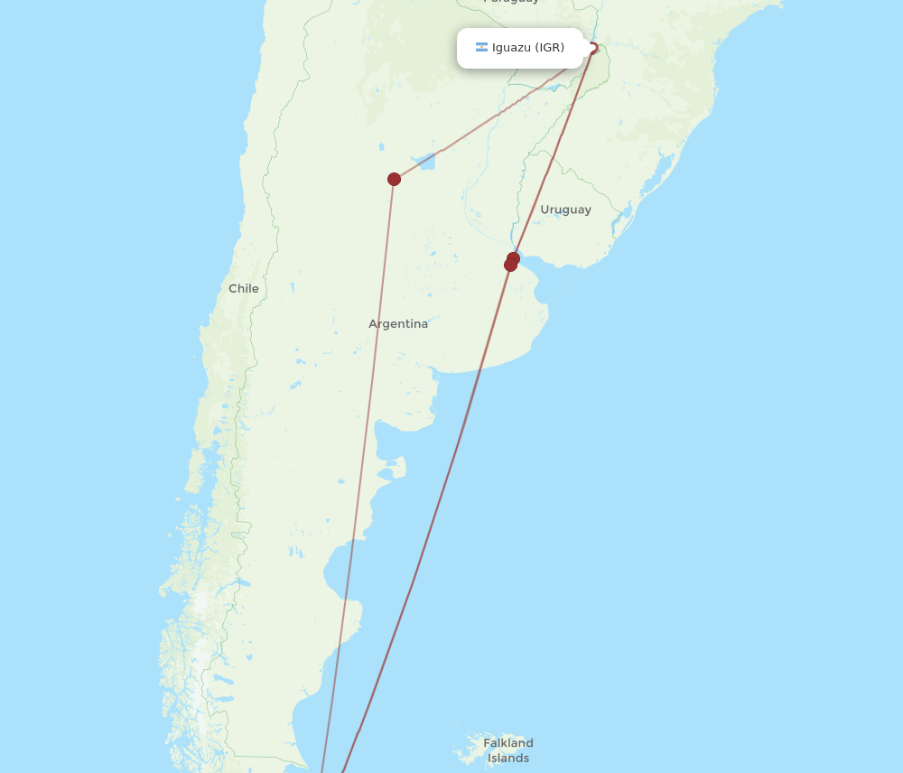 USH to IGR flights and routes map