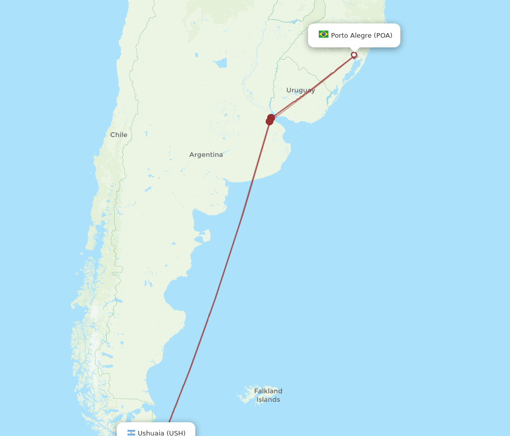 USH-POA flight routes