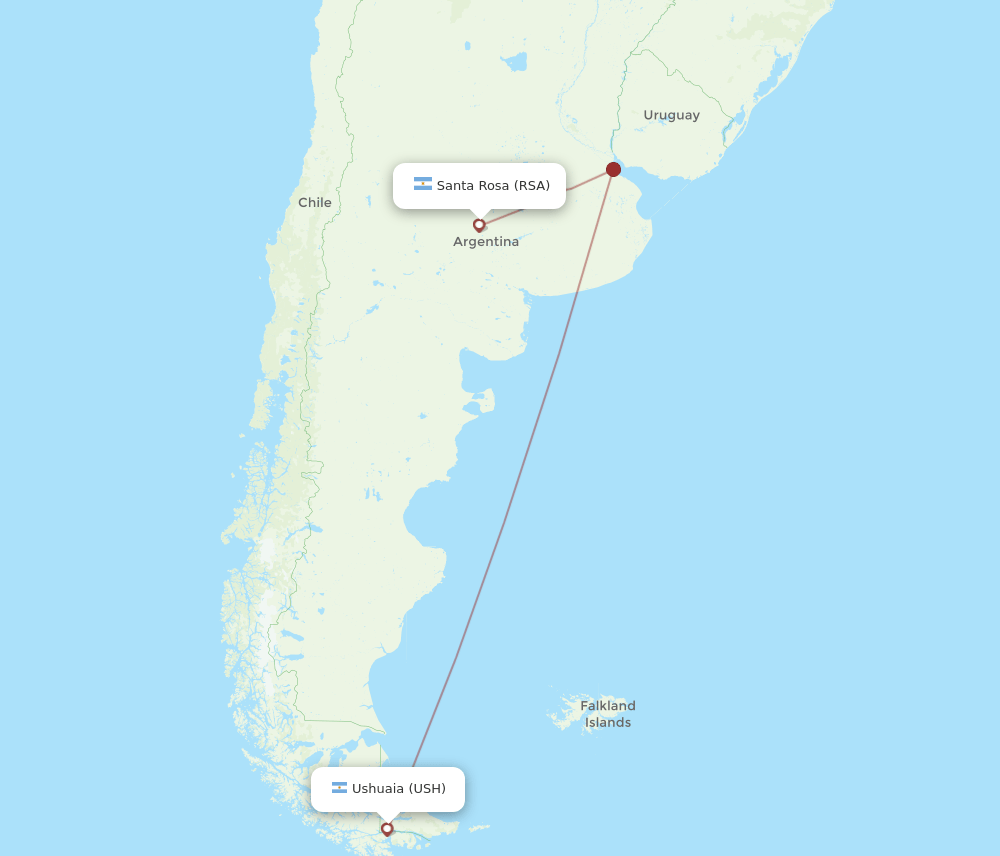 Santa Rosa - Ushuaia route map and flight paths