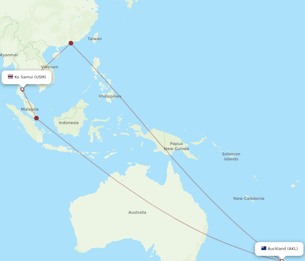 USM to AKL flights and routes map