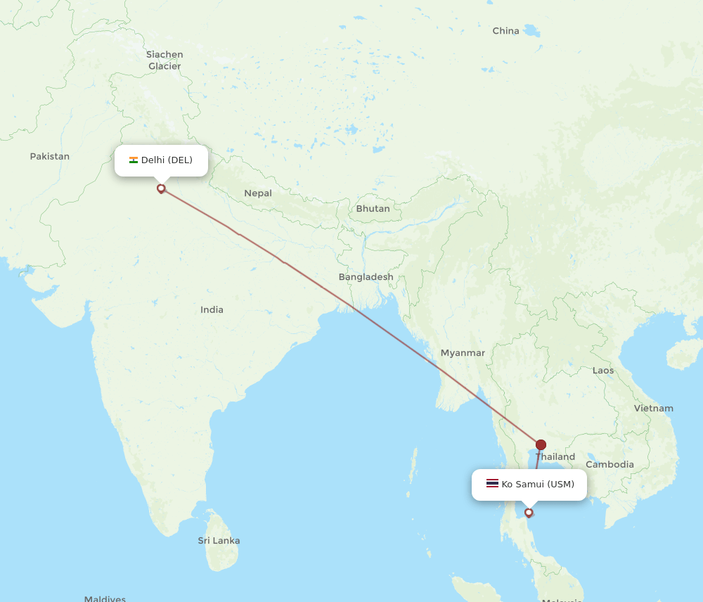 USM to DEL flights and routes map