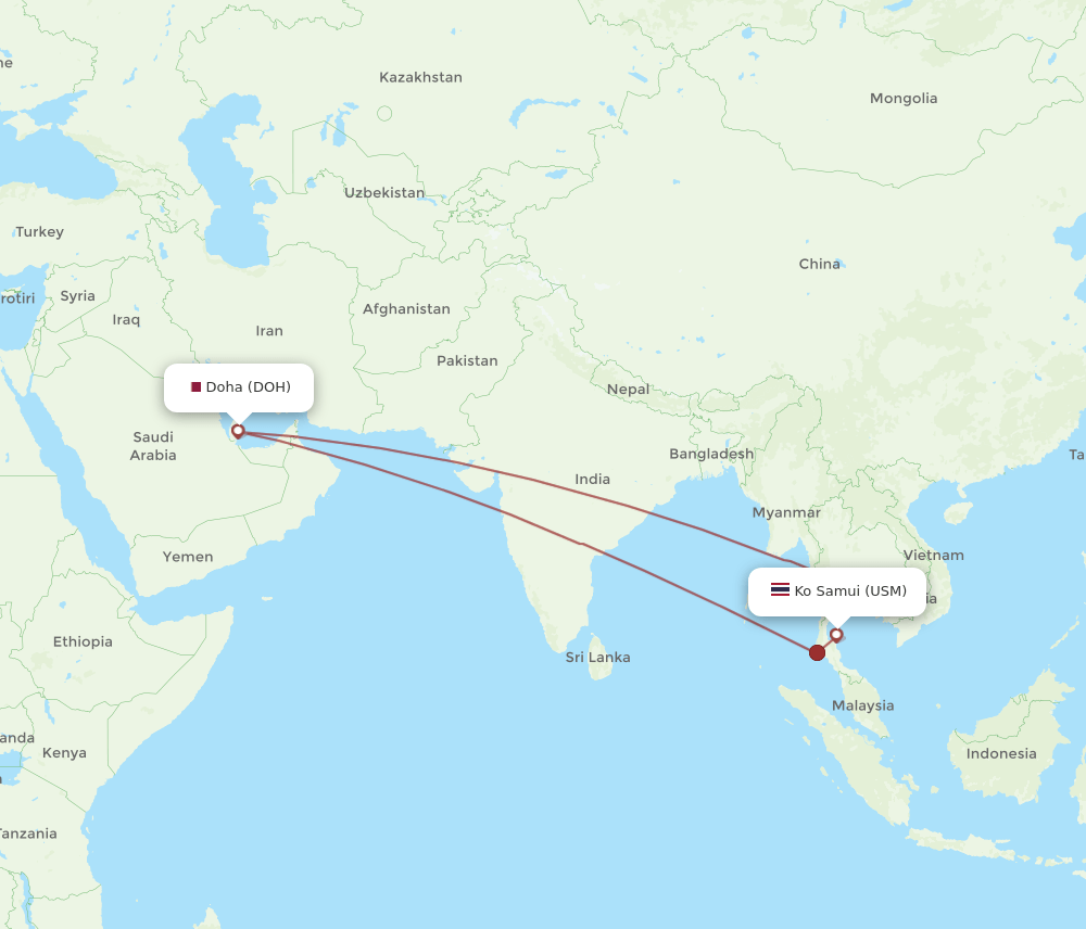 USM to DOH flights and routes map