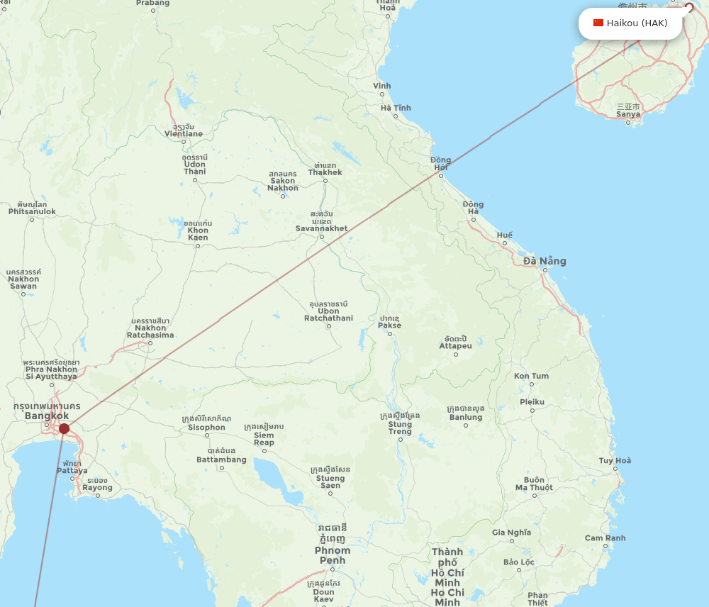 Haikou - Koh Samui route map and flight paths