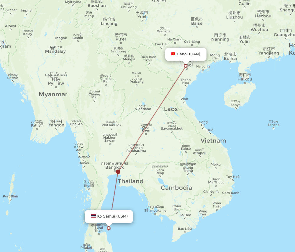 USM to HAN flights and routes map