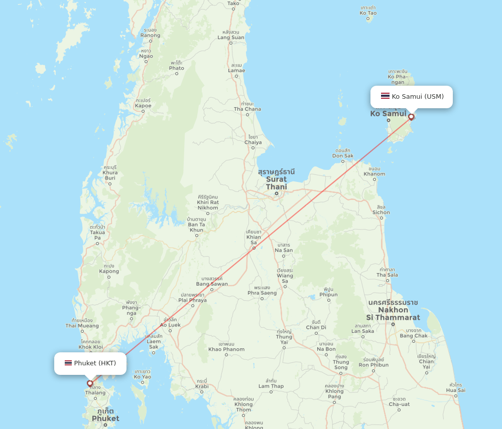 Koh Samui - Phuket route map and flight paths