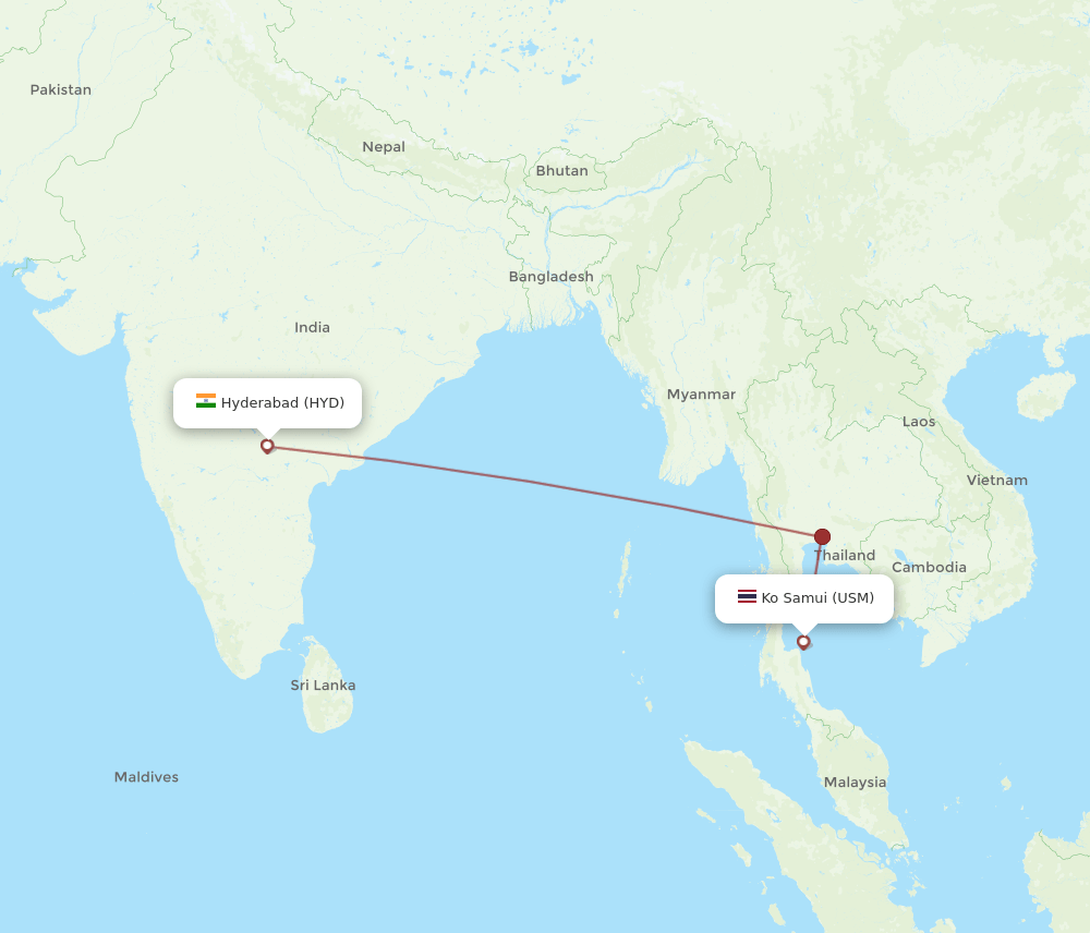 USM-HYD flight routes