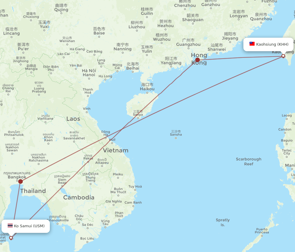 USM-KHH flight routes