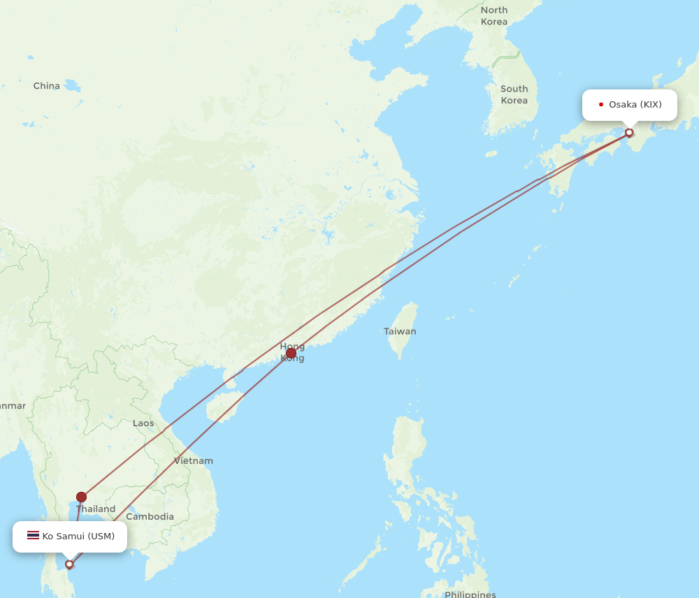 USM-KIX flight routes