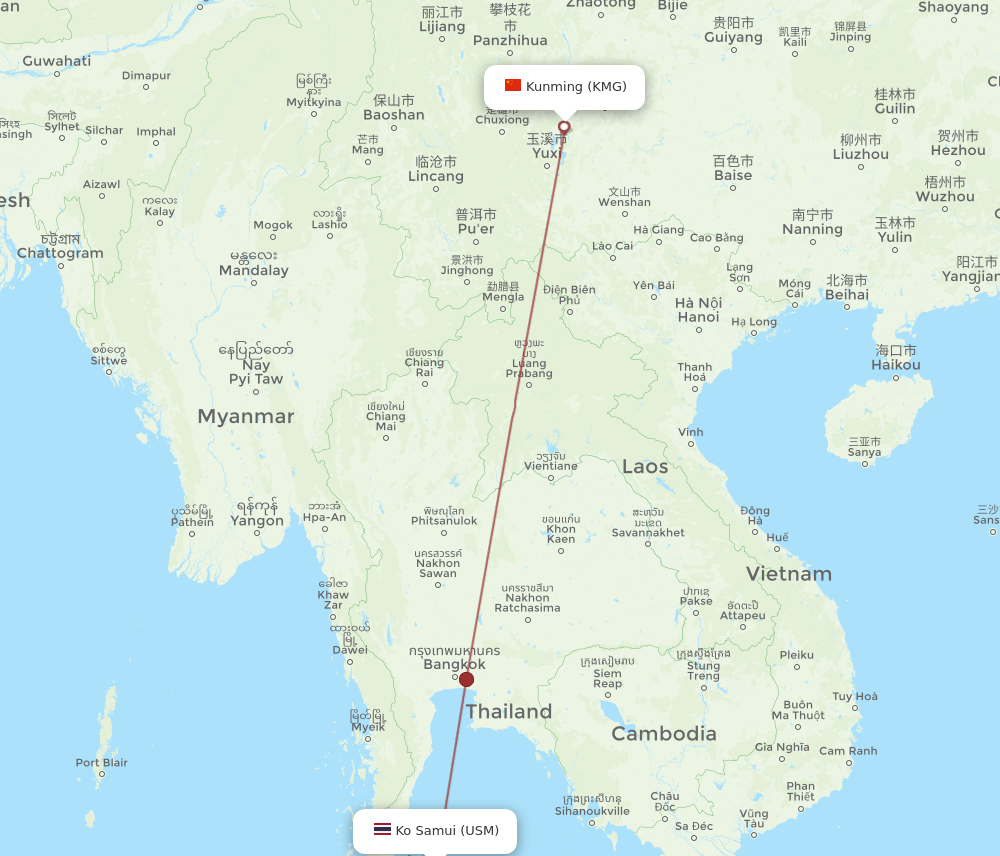 USM-KMG flight routes