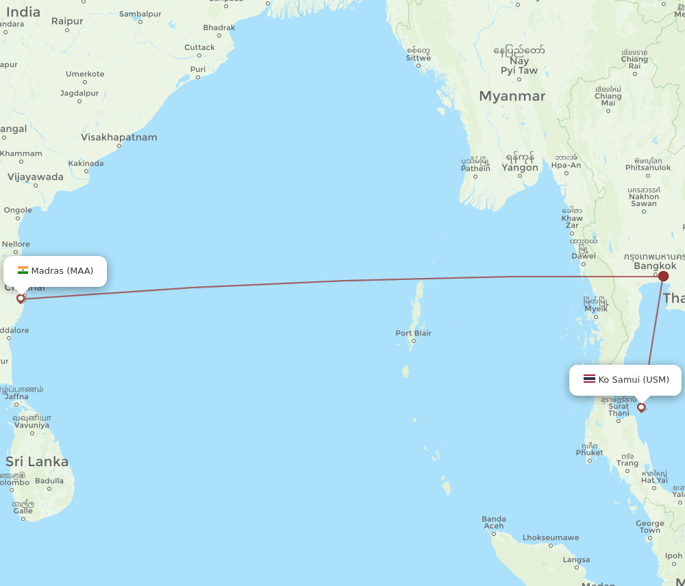 USM-MAA flight routes