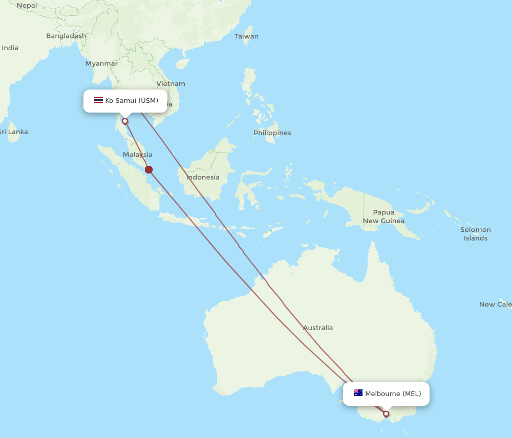 USM to MEL flights and routes map