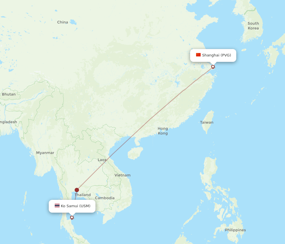 USM to PVG flights and routes map