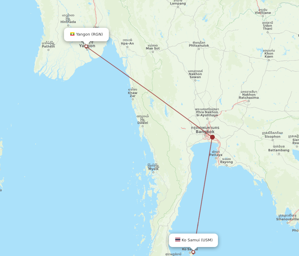 USM to RGN flights and routes map