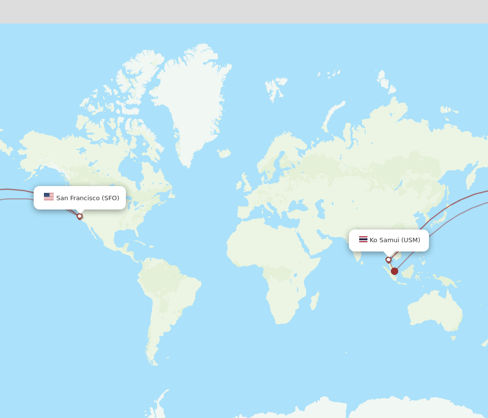 San Francisco - Koh Samui route map and flight paths
