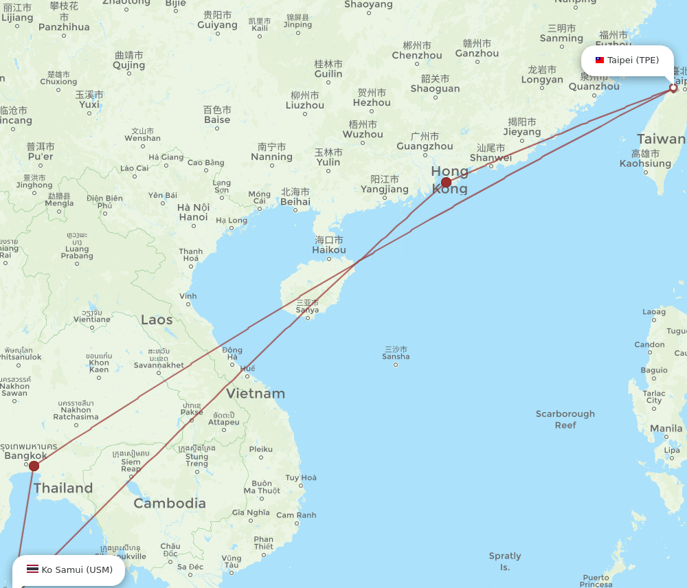 USM-TPE flight routes