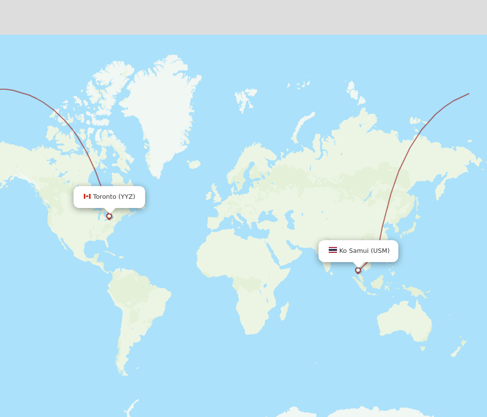 Toronto - Koh Samui route map and flight paths
