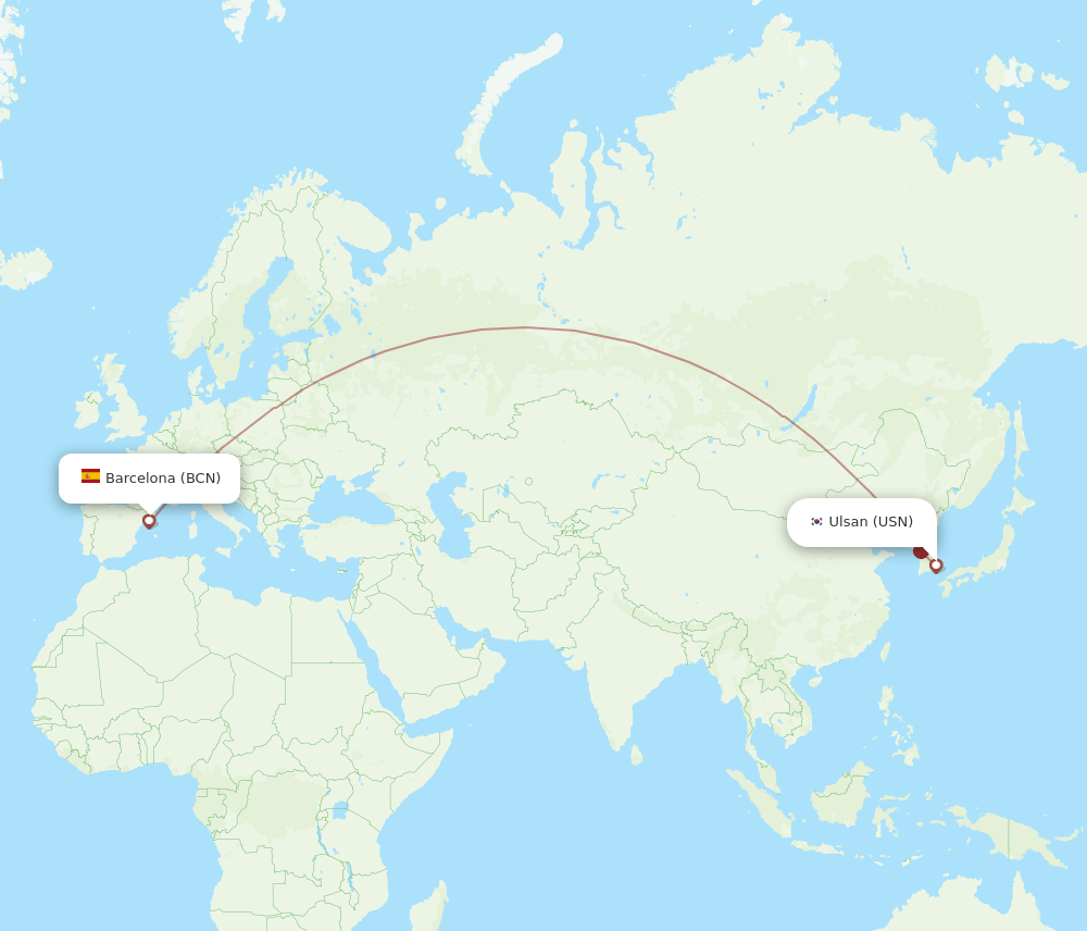 USN to BCN flights and routes map