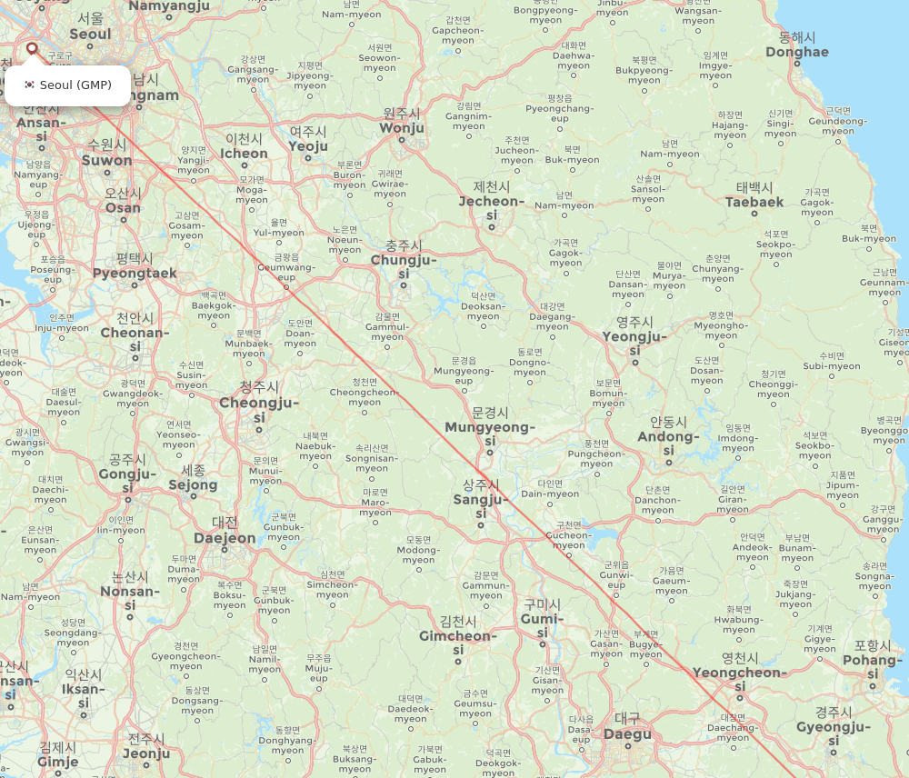 Ulsan - Seoul route map and flight paths
