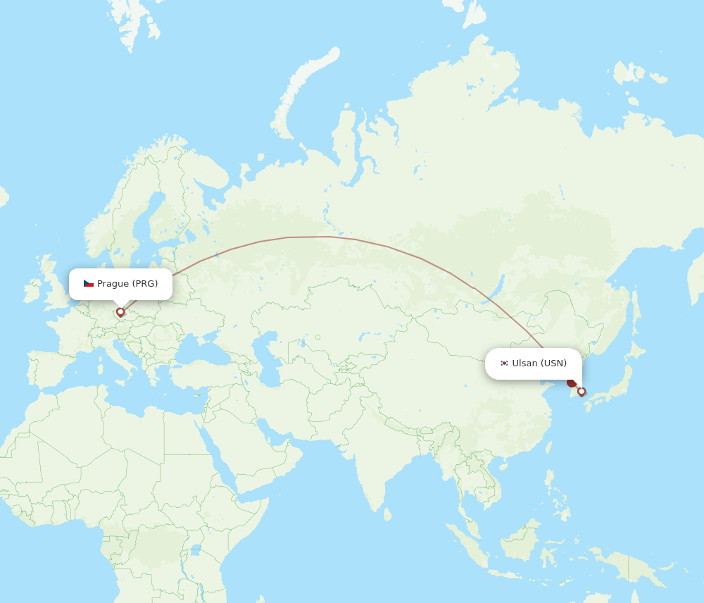 Prague - Ulsan route map and flight paths
