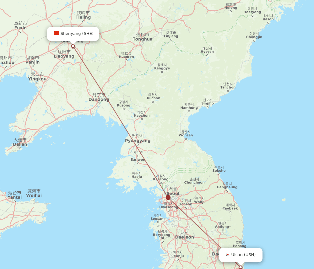 USN to SHE flights and routes map