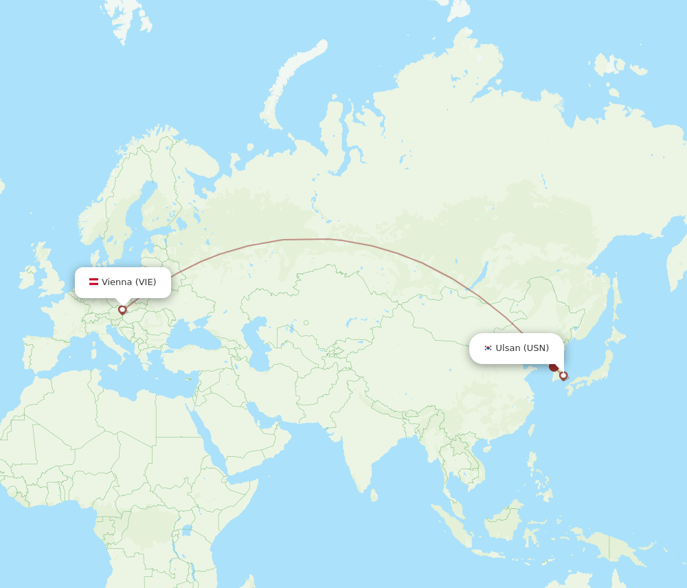 Ulsan - Vienna route map and flight paths