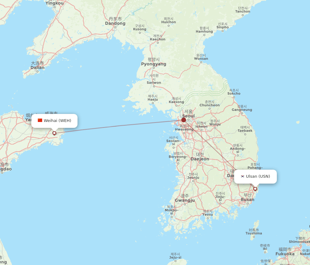 USN to WEH flights and routes map