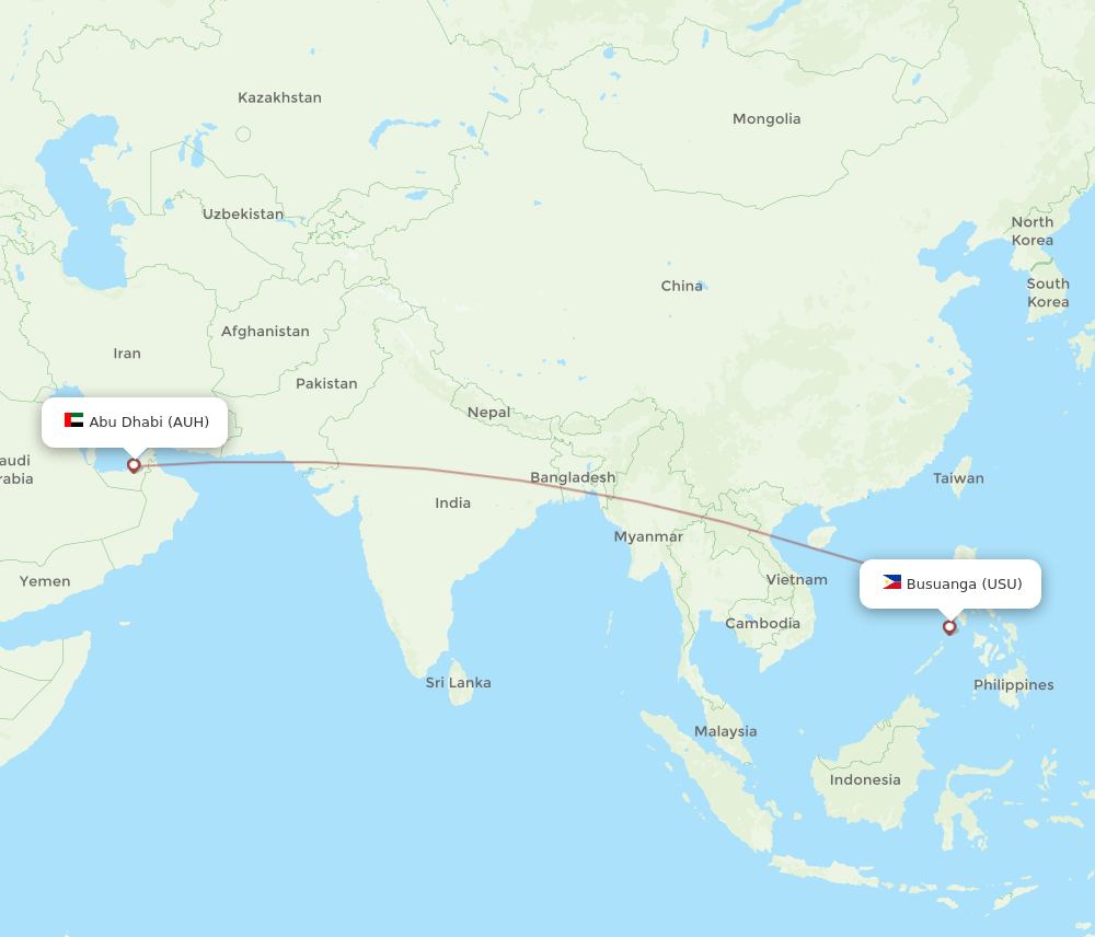 AUH to USU flights and routes map