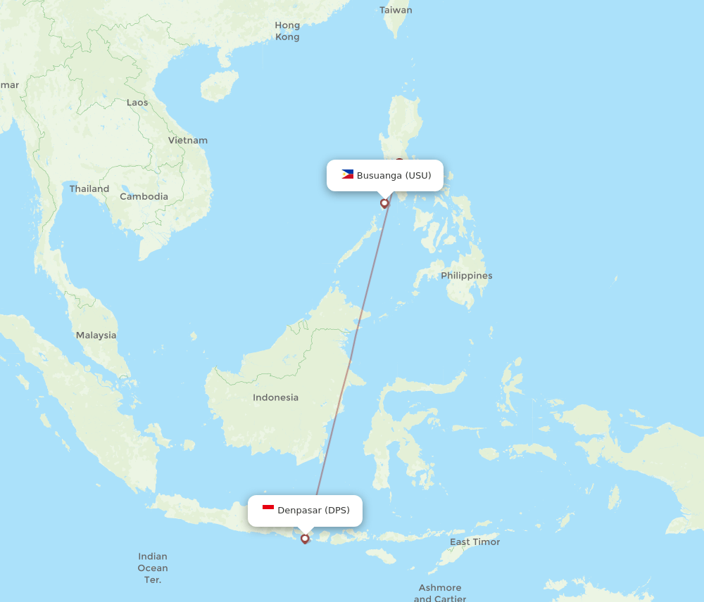 Denpasar - Busuanga route map and flight paths