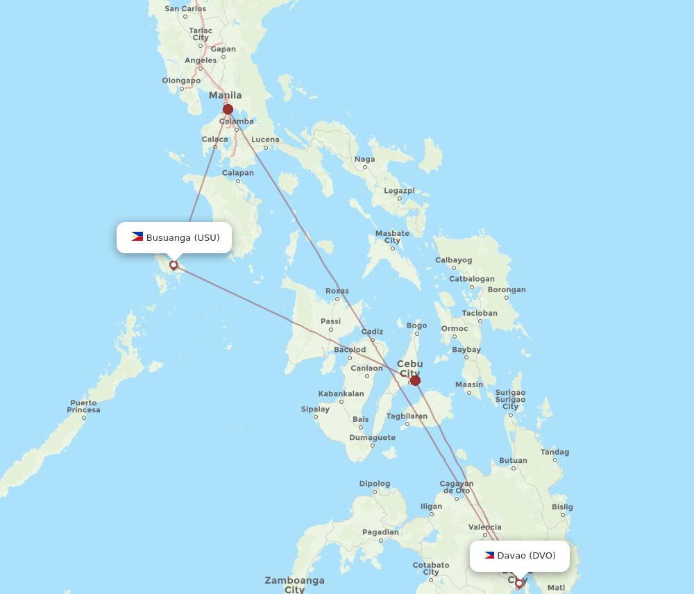 USU to DVO flights and routes map