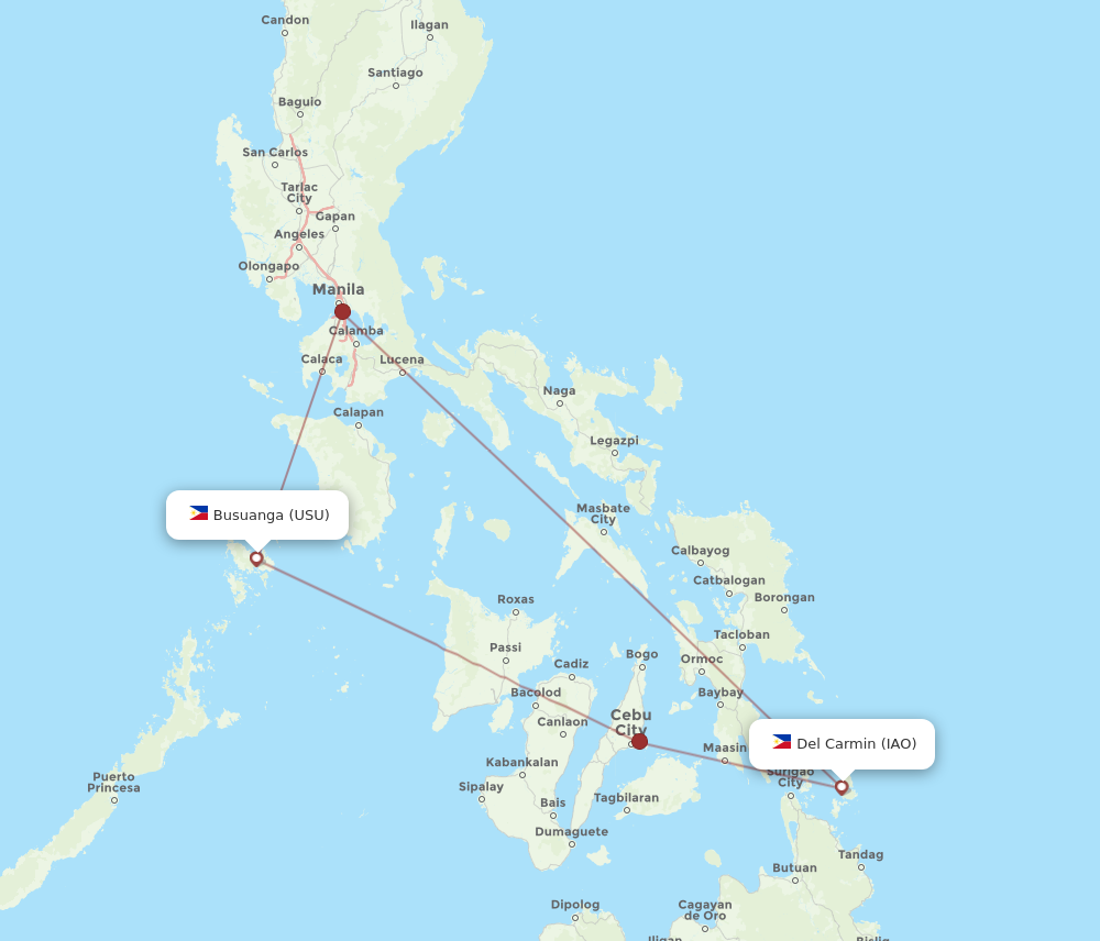 USU to IAO flights and routes map