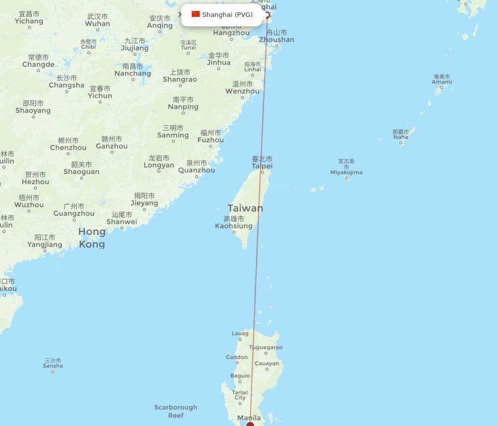 Busuanga - Shanghai route map and flight paths